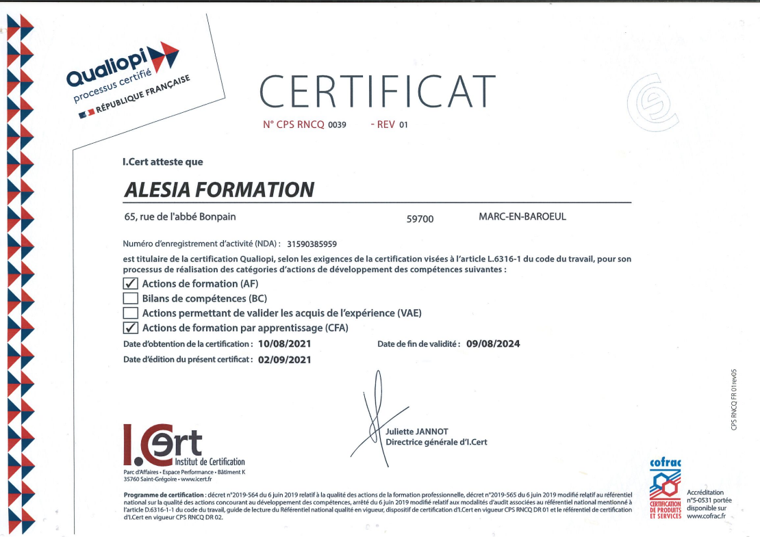 Certificat Qualiopi